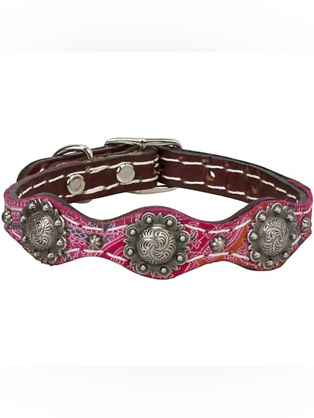Weaver Pet Pink Vintage Paisley Leather Dog Collar 19” Western Tooled Look
